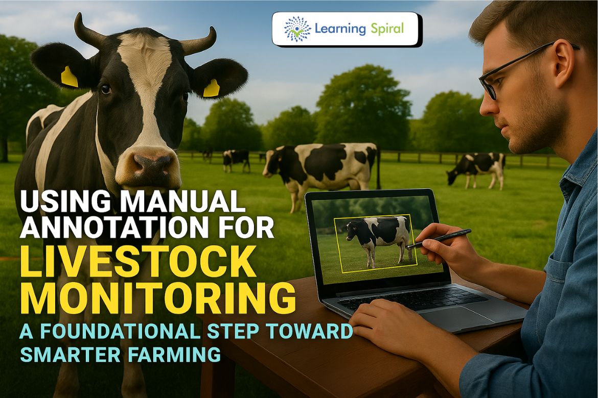 A livestock monitoring system using manual annotation with AI-powered insights by Learning Spiral AI to improve animal health and farming efficiency.